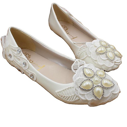 

Women's Wedding Shoes Flat Heel Round Toe Wedding Flats Wedding Walking Shoes PU Rhinestone Pearl Floral Flat bottom [2020 version standard code] 3 cm heel [standard size] 5 cm heel [standard size]