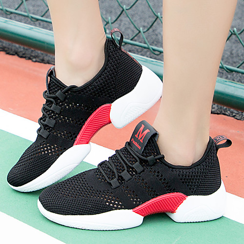 

Women's Flats Flat Heel Round Toe Sporty Daily Outdoor Running Shoes Walking Shoes Mesh Solid Colored Black / Red White Black