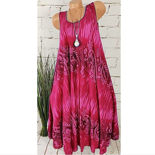 

Women's T Shirt Dress Tee Dress Maxi long Dress Purple Wine Dusty Blue Royal Blue Beige Light Blue Sleeveless Floral Print Spring Summer Round Neck Boho vacation dresses 2021 S M L XL XXL 3XL 4XL 5XL