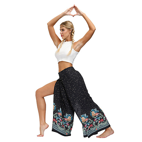 

Women's Yoga Pants Wide Leg High Split Bottoms Breathable Quick Dry Bohemian Black Yoga Fitness Gym Workout Sports Activewear / Casual / Athleisure