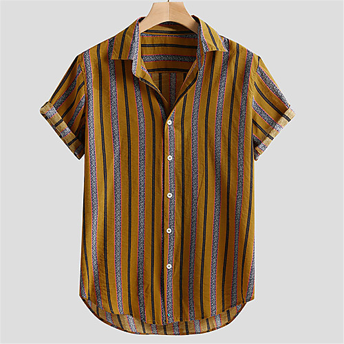 

Men's Shirt Other Prints Striped Button-Down Print Short Sleeve Daily Tops Casual Brown