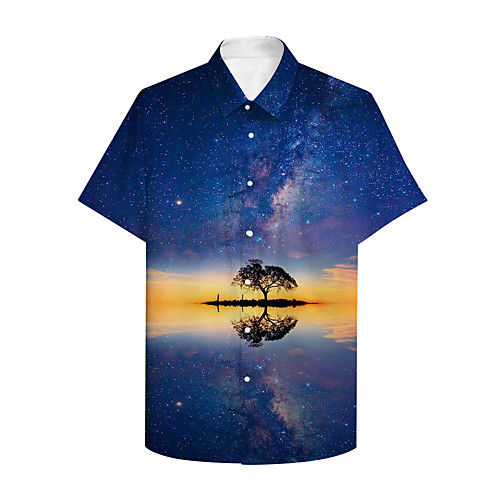 

Men's Shirt 3D Print Galaxy Graphic Print Short Sleeve Daily Tops Basic Casual Blue