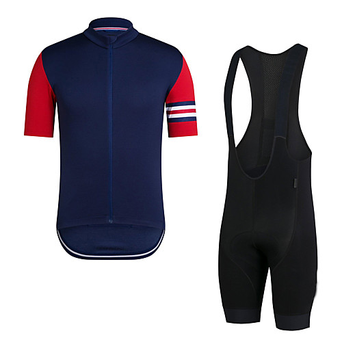 

Men's Short Sleeve Cycling Jersey with Bib Shorts Elastane Blue Bike Sports Clothing Apparel