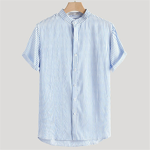 

Men's Shirt Other Prints Striped Button-Down Print Short Sleeve Daily Tops Casual Hawaiian Blue Blushing Pink Gray