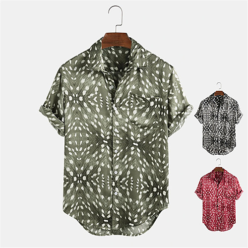 

Men's Shirt Other Prints Polka Dot Button-Down Print Short Sleeve Daily Tops Casual Hawaiian Red Green Gray