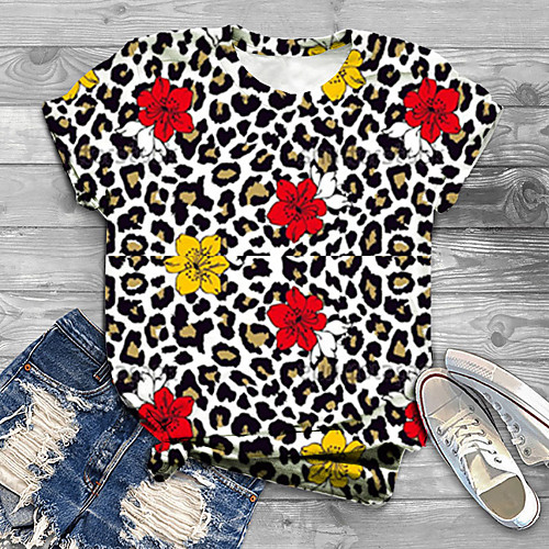 

Women's Plus Size Print Graphic Leopard Floral T shirt Large Size Round Neck Short Sleeve Tops Big Size