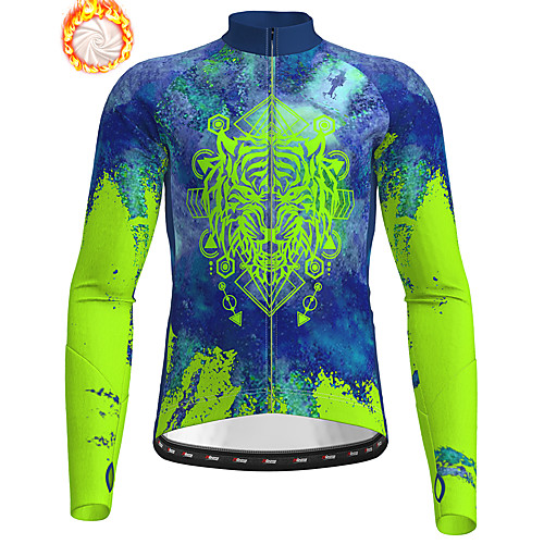 

21Grams Men's Long Sleeve Cycling Jacket Winter Fleece Green Bike Jacket Top Mountain Bike MTB Road Bike Cycling Thermal Warm Fleece Lining Breathable Sports Clothing Apparel / Stretchy / Athleisure