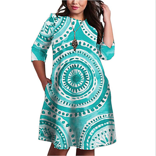 

Women's Plus Size Floral Print Casual 3/4 Length Sleeve Spring Knee Length Dress Shift Dress / Oversized