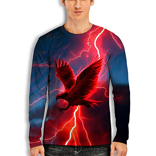 

Men's T shirt 3D Print Graphic Animal Print Long Sleeve Daily Tops Basic Casual Blue