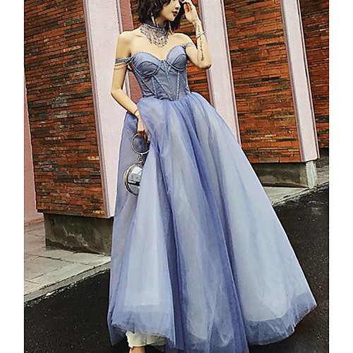 

A-Line Glittering Elegant Engagement Prom Dress Sweetheart Neckline Short Sleeve Floor Length Tulle with Pleats Tassel 2021