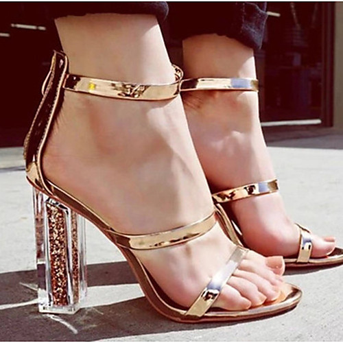 

Women's Sandals Chunky Heel Open Toe Block Heel Sandals Casual Daily PU Solid Colored Gold