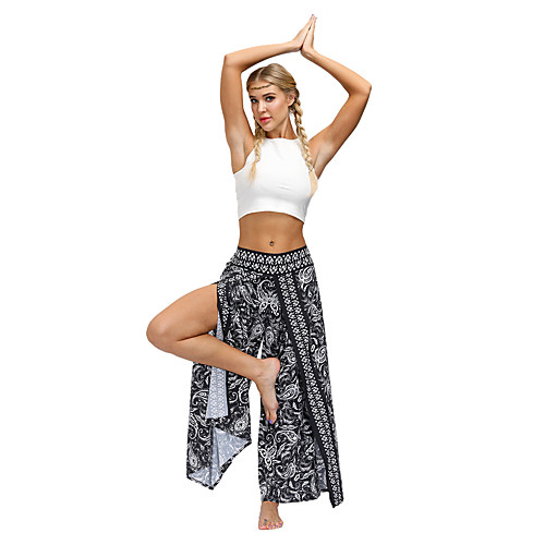 

Women's Yoga Pants Wide Leg High Split Bottoms Breathable Quick Dry Bohemian Black Yoga Fitness Gym Workout Sports Activewear / Casual / Athleisure