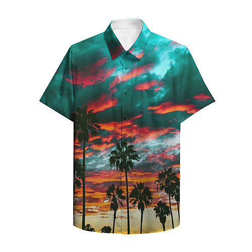 

Men's Shirt 3D Print Graphic Scenery Print Short Sleeve Daily Tops Basic Casual Green