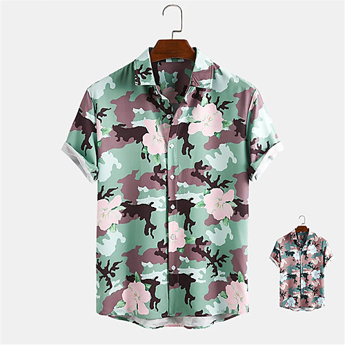 

Men's Shirt Other Prints Floral Camo / Camouflage Button-Down Print Short Sleeve Daily Tops Casual Hawaiian Blushing Pink Green