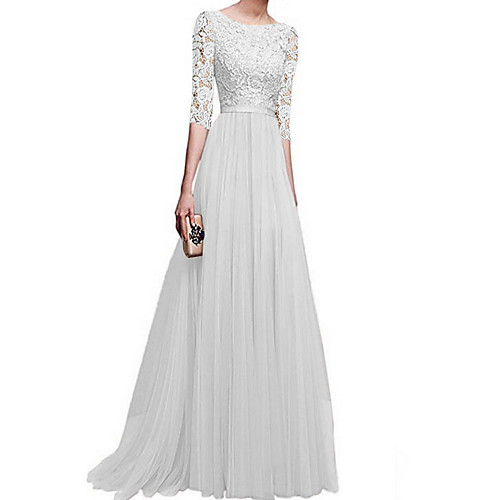 

A-Line Jewel Neck Floor Length Polyester Bridesmaid Dress with Appliques / Ruching