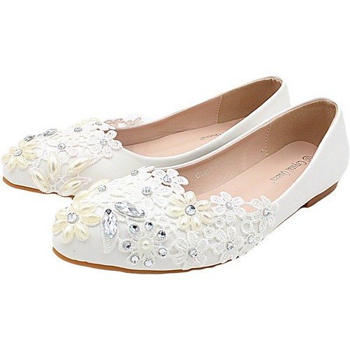 

Women's Wedding Shoes Flat Heel Pointed Toe Wedding Flats Sweet Wedding PU Rhinestone Solid Colored Picture flat shoes