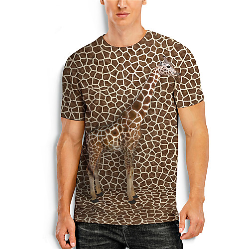 

Men's T shirt 3D Print 3D Giraffe Animal 3D Print Short Sleeve Daily Tops Casual Brown