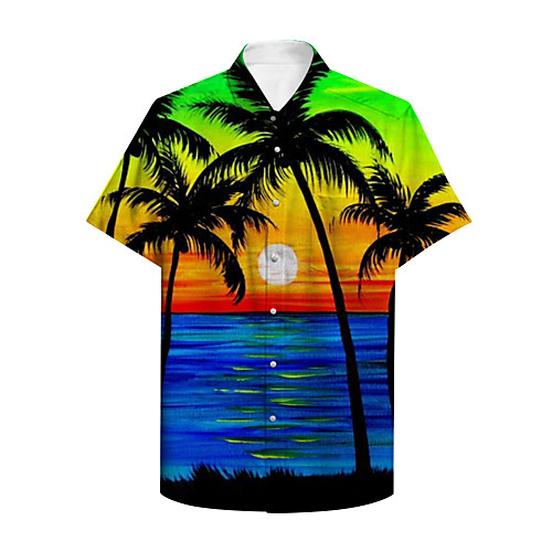 

Men's Shirt 3D Print Graphic Scenery Print Short Sleeve Daily Tops Basic Casual Rainbow