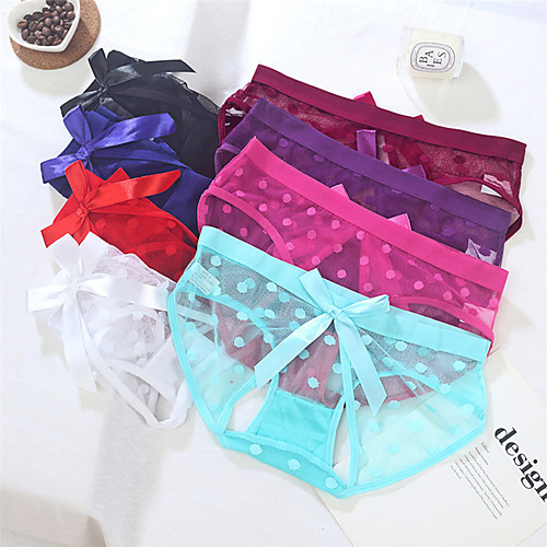 

Women's 1 Piece Lace / Hole Brief - Normal Low Waist Light Blue White Black One-Size