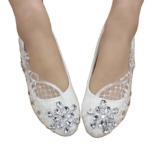 

Women's Wedding Shoes Flat Heel Round Toe Wedding Pumps Basic Wedding PU Sequin Flower Solid Colored 5 cm with the same style [standard code] Same style with flat bottom [2020 version standard code
