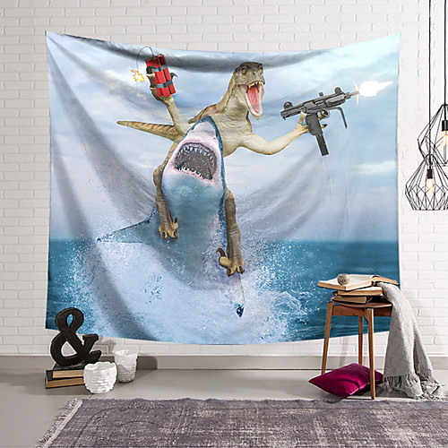 

Wall Tapestry Art Decor Blanket Curtain Hanging Home Bedroom Living Room Decoration Polyester Dinosaur Bomb Riding Shark