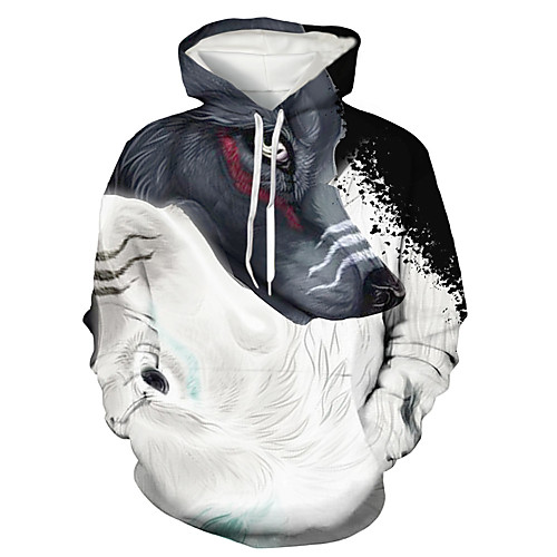 

Men's Pullover Hoodie Sweatshirt 3D Wolf Animal Print Daily Holiday 3D Print 3D Print Hoodies Sweatshirts White