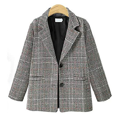 

Women's Spring and Fall Notch Lapel 2 Button Plaid Suit Blazer Jacket (X-Large, Grey)