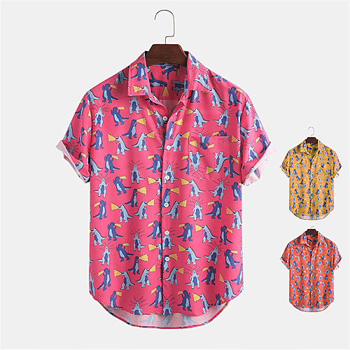 

Men's Shirt Other Prints Animal Button-Down Print Short Sleeve Daily Tops Casual Hawaiian Yellow Blushing Pink Orange