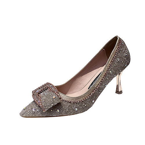 

Women's Heels Stiletto Heel Pointed Toe Sexy Wedding Party & Evening Walking Shoes PU Rhinestone Solid Colored Almond Green