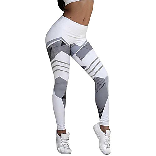 

Women Sports Leggings High Waist Yoga Pants Running Workout Gym Training Fitness Tight Pants (white, M)