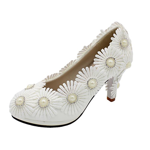 

Women's Wedding Shoes Stiletto Heel Round Toe Wedding Pumps Sweet Wedding PU Sequin Flower Solid Colored 3 cm heel [standard size] 5 cm heel [standard size] Flat bottom[standard code]