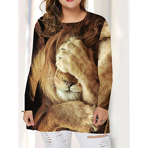 

Women's Plus Size Print Graphic 3D Animal T shirt Large Size Round Neck Long Sleeve Tops Big Size