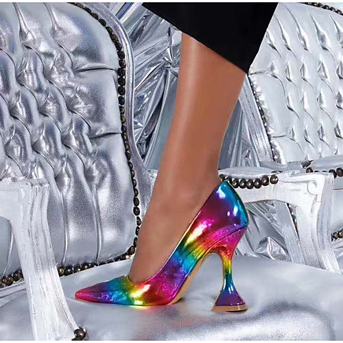 

Women's Heels Pumps Pointed Toe Casual Daily Walking Shoes Faux Leather Color Block Rainbow