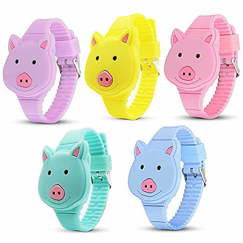 

5 Pieces Girls Digital Watches, Cute Rabbit/Squirrel/Panda/Pig/Tiger Kids Watches,Different Color LED Wrist Watch for Little Girl Toddler Gifts (Pig)