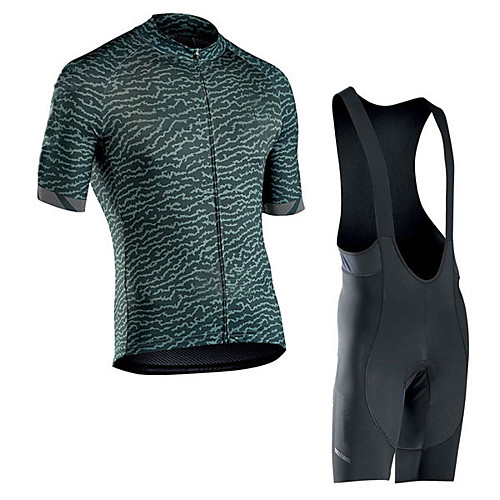 

Men's Short Sleeve Cycling Jersey with Bib Shorts Elastane Forest Green Bike Sports Clothing Apparel