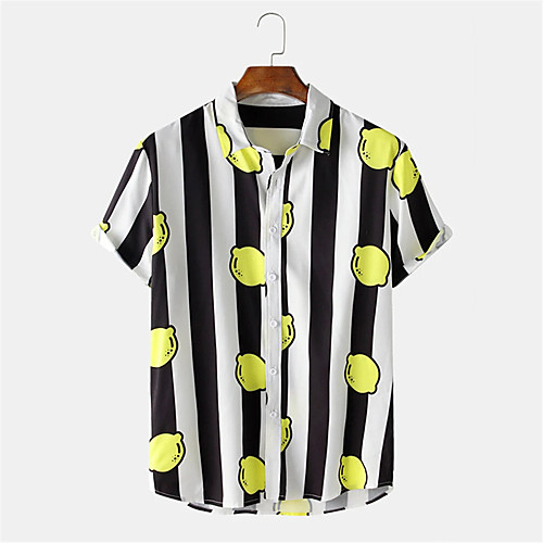 

Men's Shirt Other Prints Striped Button-Down Print Short Sleeve Daily Tops Casual Hawaiian Black