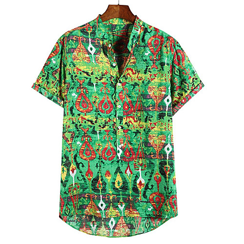 

Men's Shirt Other Prints Graphic Button-Down Print Short Sleeve Daily Tops 100% Cotton Casual Hawaiian Blue Red Orange