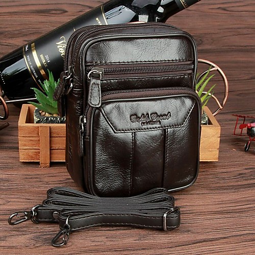 

men genuine leather casual multi-layers 6.3 inch phone bag crossbody bag shoulder bag