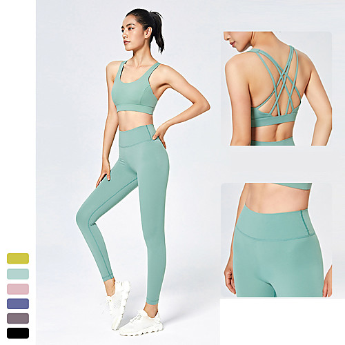 

Women's 2 Piece Activewear Set Sports Bra with Tights Athletic 2pcs Summer Sleeveless High Waist Nylon Quick Dry Breathable Soft Gym Workout Running Active Training Jogging Exercise Sportswear Solid