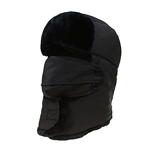 

Unisex Winter Hat Hunting Hat Ear Flaps and Mask Warm Hat with Windproof Mask Russian Style Ear Flap Hat for Men Women 7 Colors Black