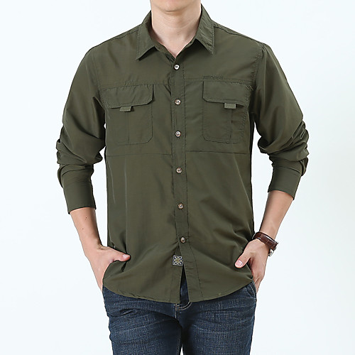 

Men's Hiking Shirt / Button Down Shirts Long Sleeve Sweatshirt Top Outdoor Lightweight Breathable Quick Dry Sweat-wicking Spring Summer Solid Color khaki Army Green Gray Camping / Hiking Hunting