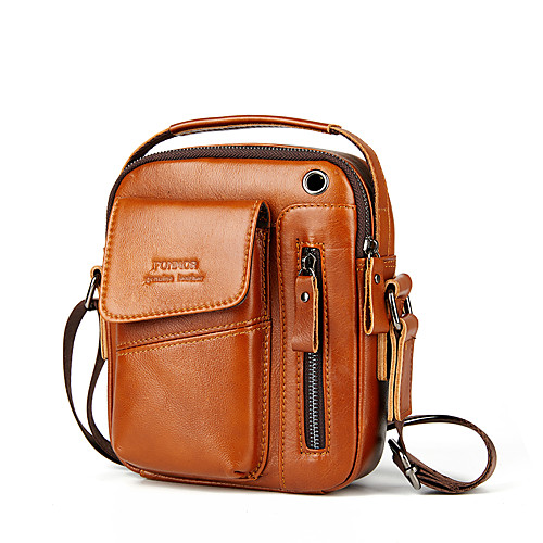 

Men's Bags Cowhide Crossbody Bag Zipper Daily Outdoor 2021 MessengerBag Dark Brown Black