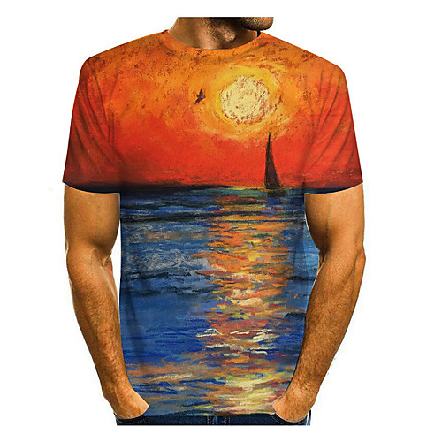 

Men's T shirt 3D Print Graphic 3D Print Short Sleeve Casual Tops Simple Classic Blue Purple Yellow