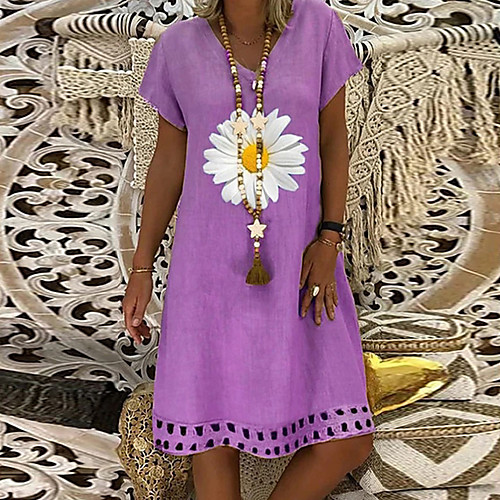 

Women's A Line Dress Knee Length Dress Blue Purple Yellow Khaki Gray Short Sleeve Floral Print Print Summer V Neck Casual 2021 S M L XL XXL 3XL 4XL 5XL