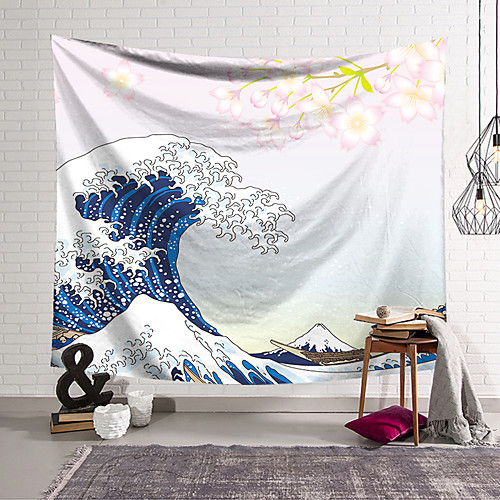 

Kanagawa Wave Ukiyo-E Wall Tapestry Art Decor Blanket Curtain Hanging Home Bedroom Living Room Decoration Japanese Painting Style Sea Ocean Mountain Fuji Cherry Blossom
