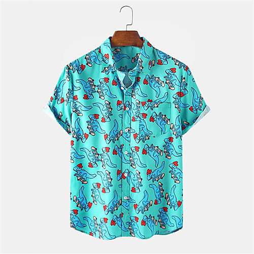 

Men's Shirt Other Prints Animal Button-Down Short Sleeve Daily Tops Casual Hawaiian Blue