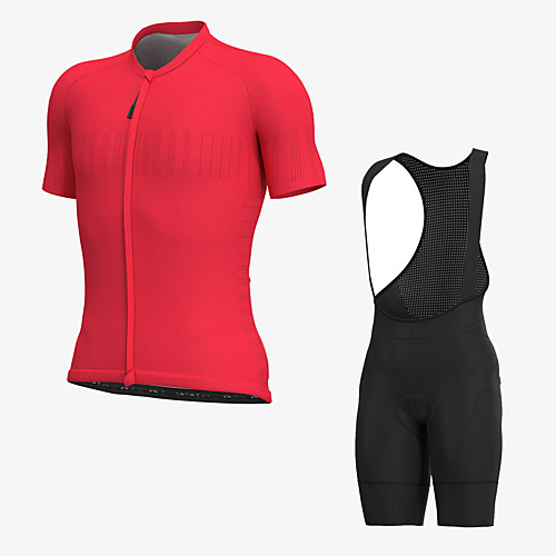 

Men's Short Sleeve Cycling Jersey with Bib Shorts Elastane Red Bike Sports Clothing Apparel