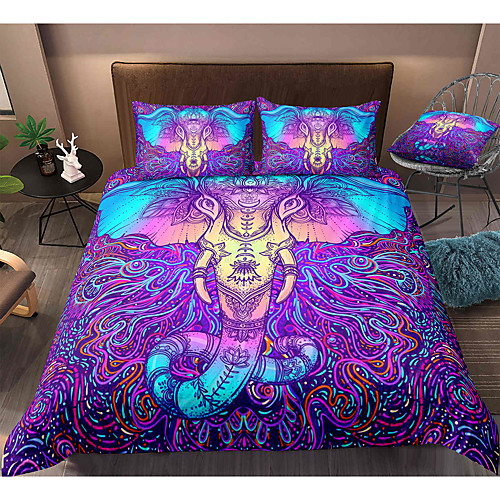 

Elephant Print 3-Piece Duvet Cover Set Hotel Bedding Sets Comforter Cover with Soft Lightweight Microfiber, Include 1 Duvet Cover, 2 Pillowcases for Double/Queen/King(1 Pillowcase for Twin/Single)