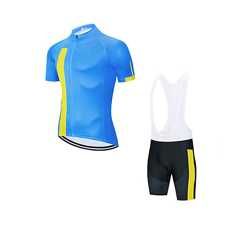

Men's Short Sleeve Cycling Jersey with Bib Shorts Cycling Jersey with Shorts Elastane Blue Sky Blue Bike Sports Clothing Apparel