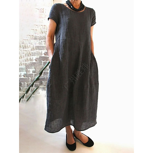 

Women's Plus Size Solid Color Patchwork Casual Short Sleeve Spring Maxi long Dress Swing Dress